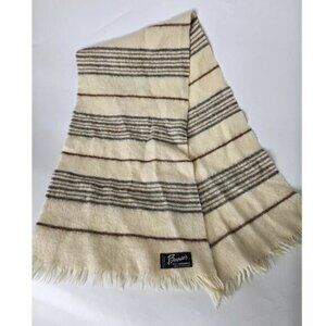 Vintage Bermans 100% Lambswool Scarf With Fringe Cream Striped Design